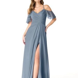 Azazie Slate Blue Cold-Shoulder Maxi Dress